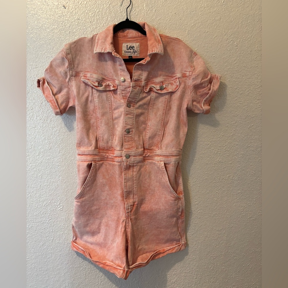 Lee Union Alls Coral white wash Denim Pocket Detail